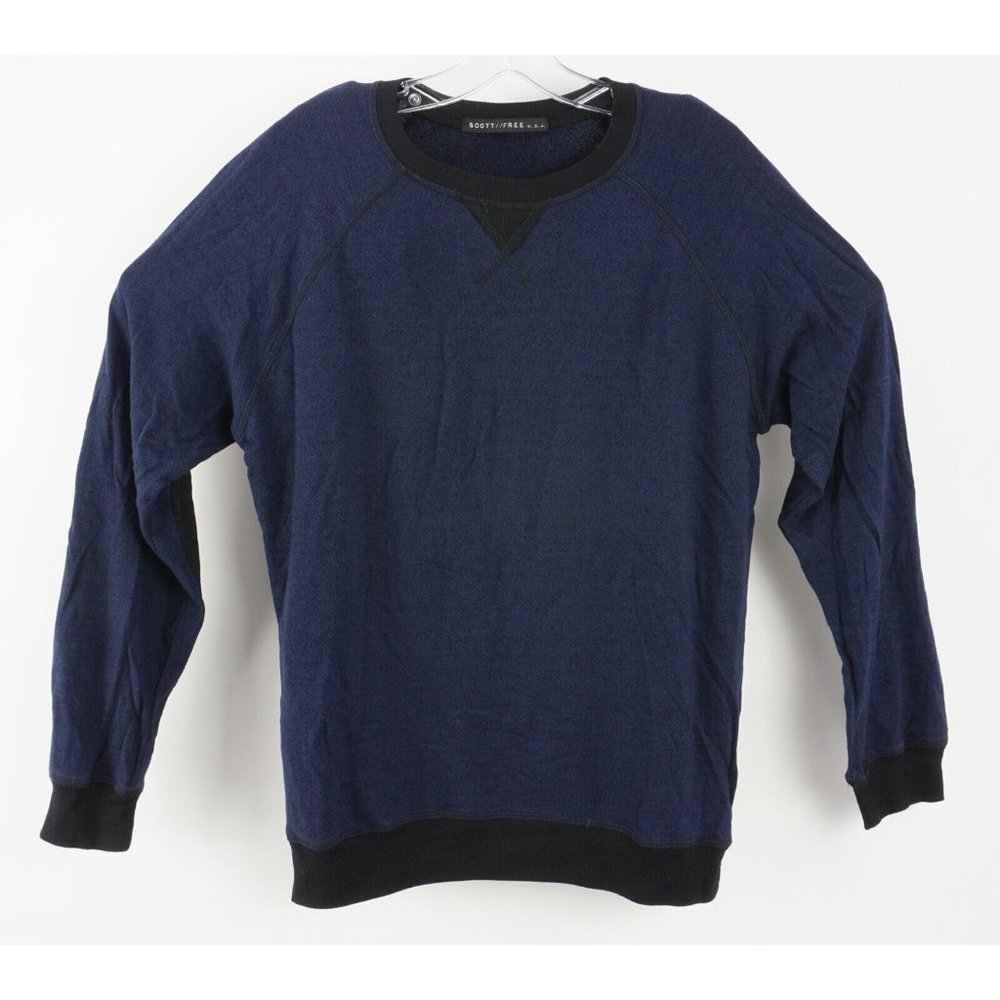 Scott Free USA Mens Large Blue Padded Brushed Terry Supima Raglan Crew‎ Sweater